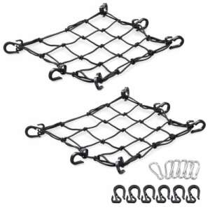 Plasă de bagaje Navaris pentru motocicletă, pachet de 2, 40 x 40 cm, negru, cu cârlige și carabiniere - Brelocuri