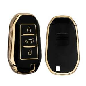 Black and gold car key cover for Peugeot and Citroen cars with 3 buttons, Kwmobile - Kwmobile Car key