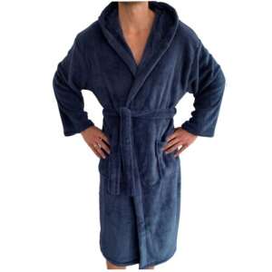 Homelevel Unisex Blue Fleece Bathrobe with Hood - Homelevel