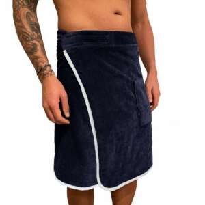 Homelevel Men's Sauna Robe, Blue, 100% Cotton, Wrap Style, with Pocket - Homelevel