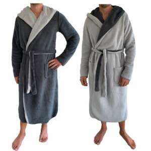 Jemidi reversible bathrobe for men, grey/blue, size M, polyester, 55435.25.2 - Jemidi