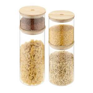 Set of 4 Navaris glass storage jars with bamboo lids, 1.4L, 1L, 0.6L and 0.3L - Kitchen Storage Container