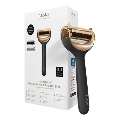 Geske Smart App Guided Microneedle Face & Body Roller 8 w 1, czarny, opakowanie