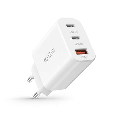 Tech-Protect NC30W 3-portos fali töltő USB-C és USB-A portokkal, fehér