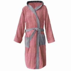 Pink and grey Homelevel bathrobe with hood, pockets, and belt - Homelevel