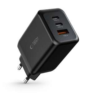 Tech-Protect C65W 3-port wall charger, black, angled view - Tech-Protect Phone Charger