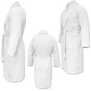 White Homelevel unisex bathrobe with pockets, belt, and shawl collar - Homelevel