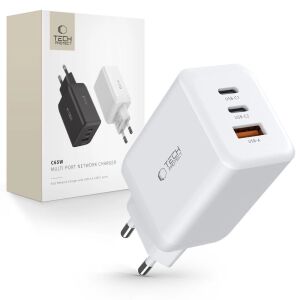 Tech-Protect 65W White USB Charger with USB-C and USB-A ports - Tech-Protect Phone Charger