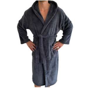 Homelevel Unisex hooded bathrobe in grey, size M - Homelevel
