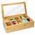 Navaris bamboo tea box with 10 compartments and glass lid, filled with tea bags