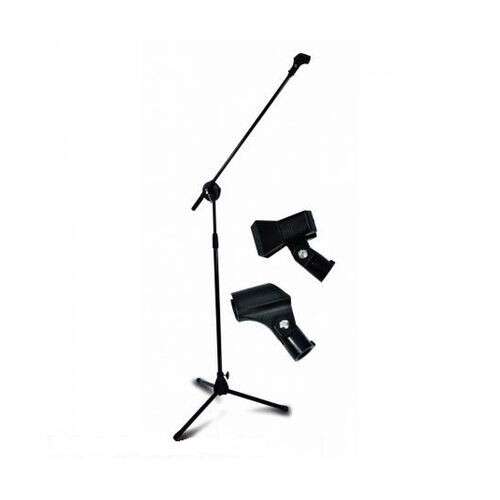 GMS-08 Mikrofonállvány, fekete, állítható magasság, háromlábú talp, 2 mikrofoncsipesz tartozik hozzá