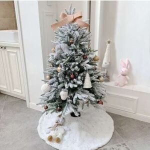 Christmas tree with Ruhhy white snowflake tree skirt in festive setting - Christmas Decoration