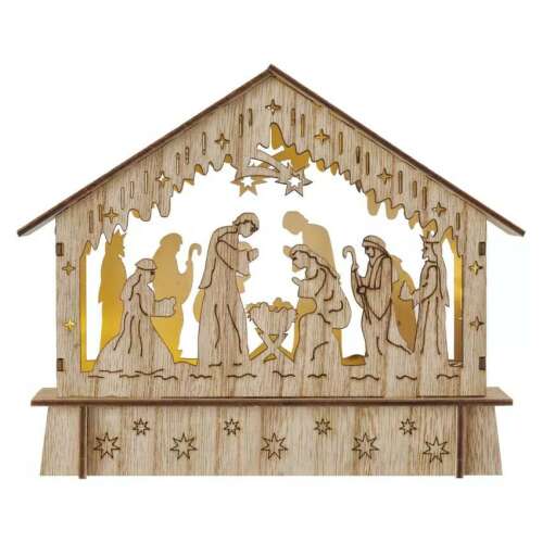 Wooden LED Nativity scene with warm white lights