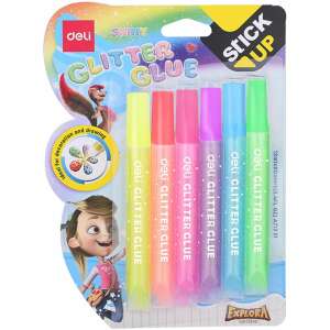 Ragasztó, folyékony, glitteres, 6dbx12ml, DELI Stick Up / Neon, különböző szín (DEA71301)