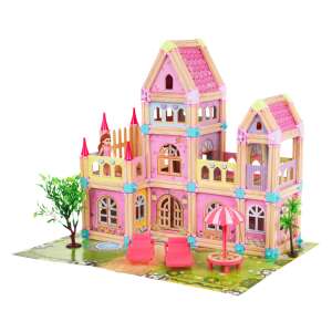 Pink princess castle building block set, 183 pieces, wooden toy for kids - Dollhouse