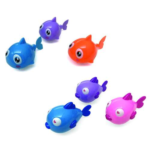 6 darabos felhúzható fürdőjáték szett, színes halakkal aranyos arcokkal
