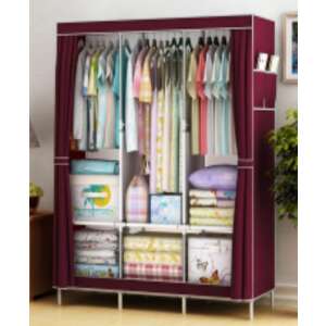 Dulap din stofă roșie cu rafturi și spațiu pentru umerașe, LRA-10 coffee - Dulapuri