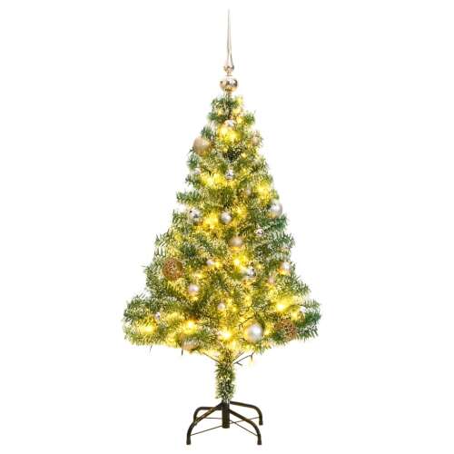 vidaXL 150 cm műkarácsonyfa 150 LED-del, gömbszettel és hópehellyel - Dekoráció