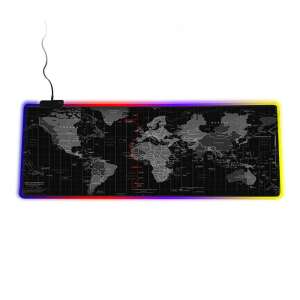LED-es Gamer egérpad, világtérkép mintával, RGB, Fekete 84050831 Egérpad