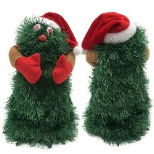 Táncoló zenélő karácsonyfa, mikulás sapkában, 23cm