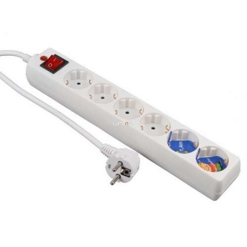 GAO Cablu prelungitor 6 cu întrerupător alb cu protecție pentru copii, cablu de 1,4 m 38668529