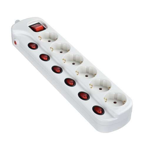 GAO Distribuție de birou cu 6 poli cu comutator 3x1,5mm² 1,4m cablu 250V 16A IP20 cu protecție la supratensiune 24557