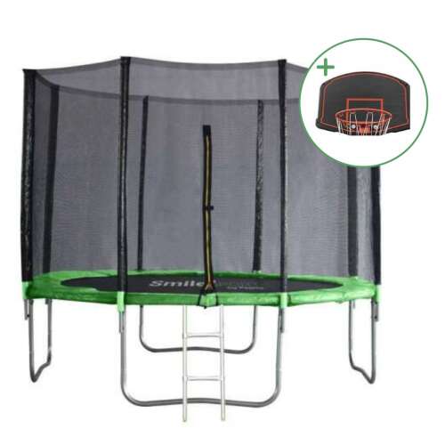 SmileSPORT by Pepita Outdoor Netz-Trampolin mit Leiter 366cm #grün + Tesoro Basketballkorb 32951967
