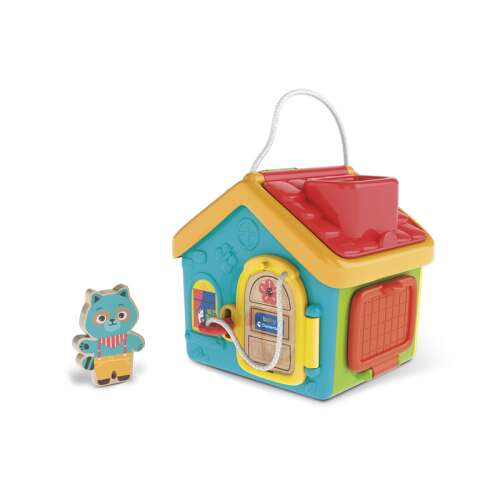 Clementoni Baby Montessori House Activity Toy, a colorful house with doors, windows, and a roof that opens, perfect for developing fine motor skills and hand-eye coordination