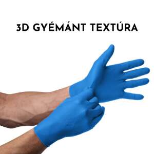 MERCATOR gogrip blue nitrile gloves with diamond texture for extra grip, worn on a hand - Household Supply