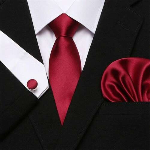 Pirosas bordó selyem nyakkendő mandzsettagombbal és díszzsebkendővel 68081943