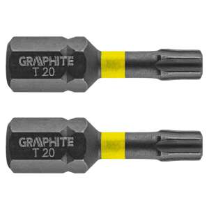 Set biți GRAPHITE TX20 Torx, 2 bucăți, lungime 25mm, compatibil cu mașini de înșurubat cu impact - Capete bit