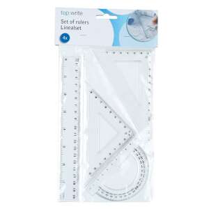 Topwrite Satz Lineale Linealset 4x, klares Kunststoff Lineal-Set mit 1 Lineal, 2 Dreiecken und 1 Winkelmesser - Topwrite