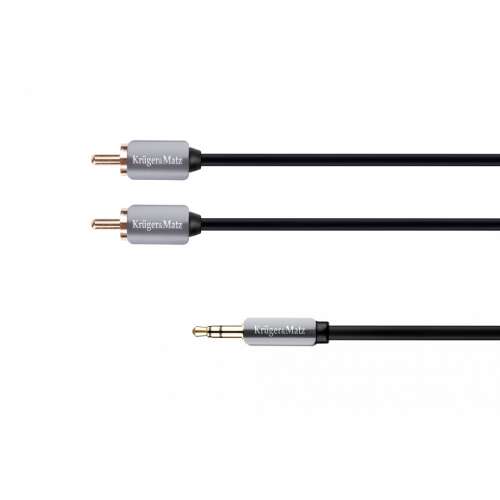 Kruger & Matz 3,5 mm-es jackról 2 RCA sztereó audio kábel, 1 méter hosszú