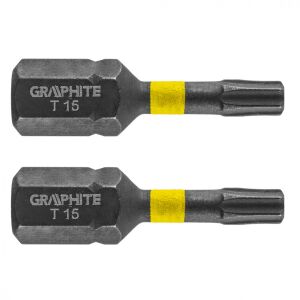 Set biți Torx GRAPHITE TX15, 2 bucăți, lungime 25mm, oțel S2 - Capete bit
