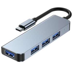 Tech-Protect V1 4-in-1 Aluminium USB C Hub Adapter mit 4 USB 3.0 Anschlüssen, grau - USB-Hubs