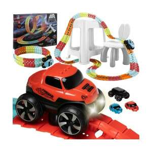 Flexibilis autós Versenypálya toy car racetrack set with red monster truck and colorful tracks - Kruzzel