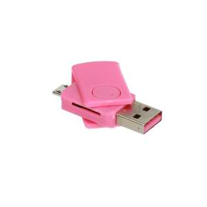 Pink Micro SD card reader with USB and Micro USB connector - USB Card Reader