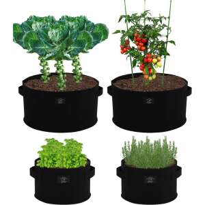 Laxllent növénytáskák, 4 db-os készlet, 2 nagy és 2 kicsi, fekete színben, zöldségek, fűszernövények és virágok termesztéséhez - Prolight