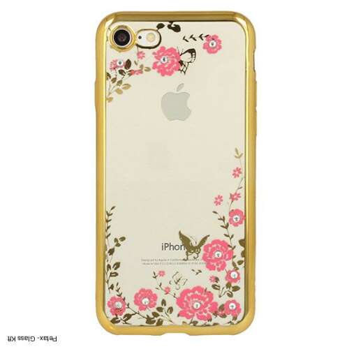 Arany iPhone 7/8 tok virágmintával 