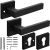 Matt black door handle set with square rosette and mounting hardware