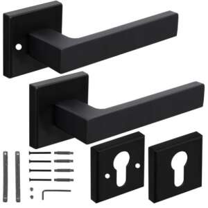 Iron-Aluminum Door Handle Set, Matt Black Interior, with Rosette