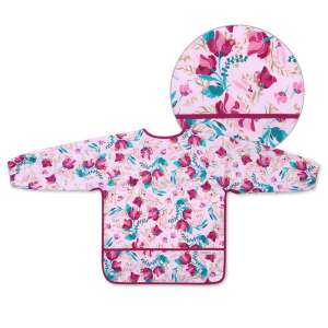 BabyOno long-sleeved waterproof bib with floral pattern, 2-4 years, pink and green - Bib & Burp Cloth