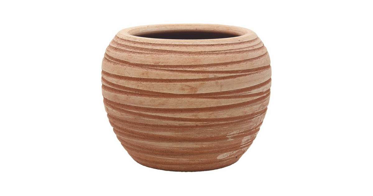 Caspò Vaso In Resina Sfera Rigata Shabby - Verde - Diametro 40 Cm X Altezza 33 Cm