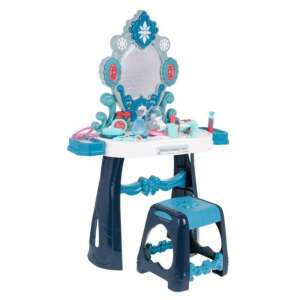 Blue and white plastic toy vanity set with mirror, stool, and accessories for girls - Ramiz