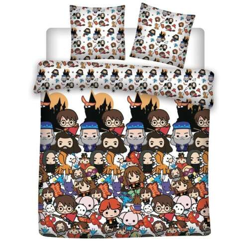 Harry Potter Doppelbett-Bettwäsche-Set mit einem farbenfrohen Design mit Harry Potter-Charakteren, perfekt für Fans der magischen Welt