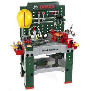 Bosch Work-Station Spielzeug-Werkbank für Kinder, grün und grau, mit Werkzeugen und Zubehör - Klein Basteln