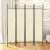 Timeless Tools 4-panel room divider screen in beige, black metal frame, used in a living room