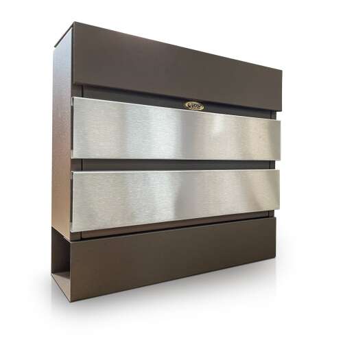 FENCE Design III. mailbox in brown, modern design with stainless steel accents
