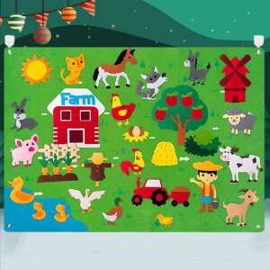 Felt farm play mat with farm animals, a barn, a tractor, and other farm elements. Great for imaginative play and learning about farm life. - Nonbrand Developmental Toy for Preschooler