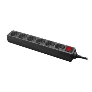 LogiLink 6-outlet power strip with switch, black - Electrical Installation